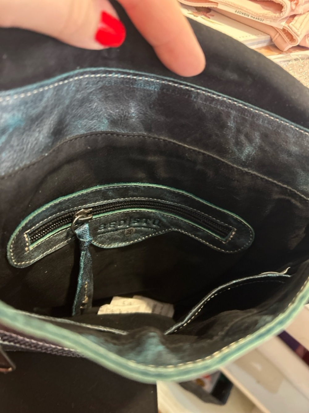 Bed Stu “Venice Beach” Dark Navy  Leather Crossbody w/ Magnetic Buckle Flap - Picture 7 of 10